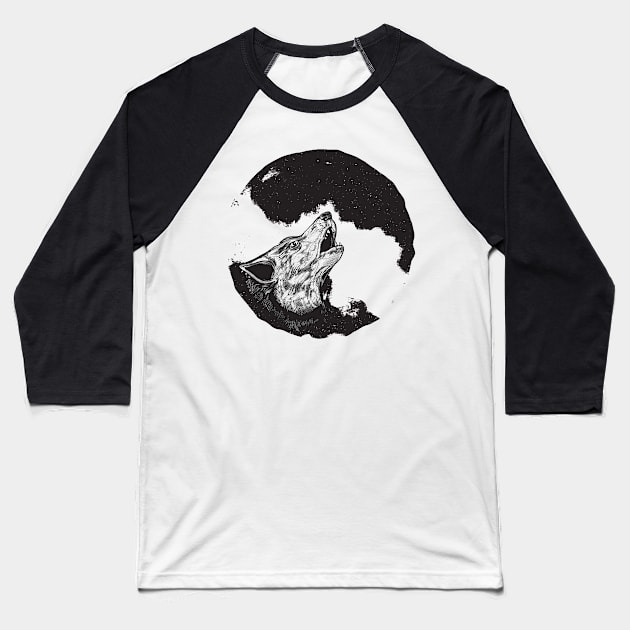 Wolf howling at full moon Baseball T-Shirt by t-shiit